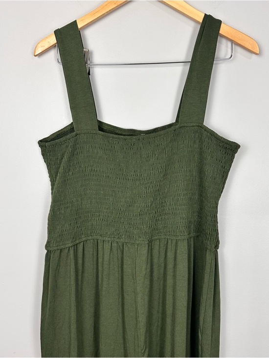Olive Square Neck Smocked Bodice Wide Leg Jumpsuit XL NWT Vacation Travel Boho - Picture 7 of 11